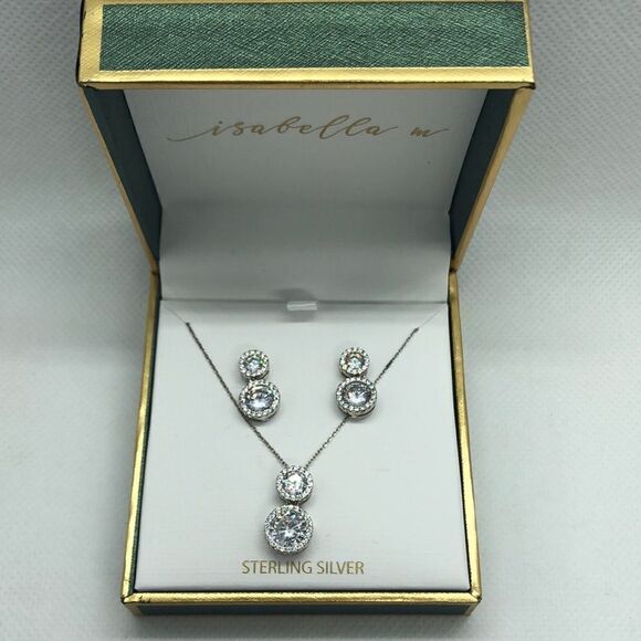 💛 Sterling Silver CZ Earring & Necklace Set - Picture 2 of 6